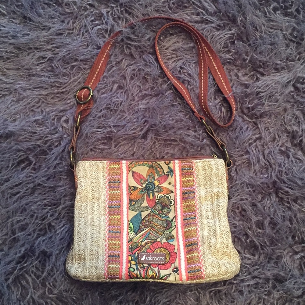 Sakroots Owl Floral Crossbody Handbag Pink Detail